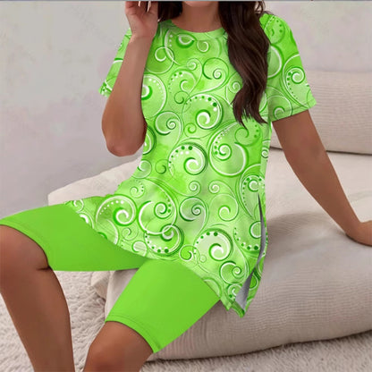 Ensemble Femme Tunique Longue et Short Imprimé Floral Coupe