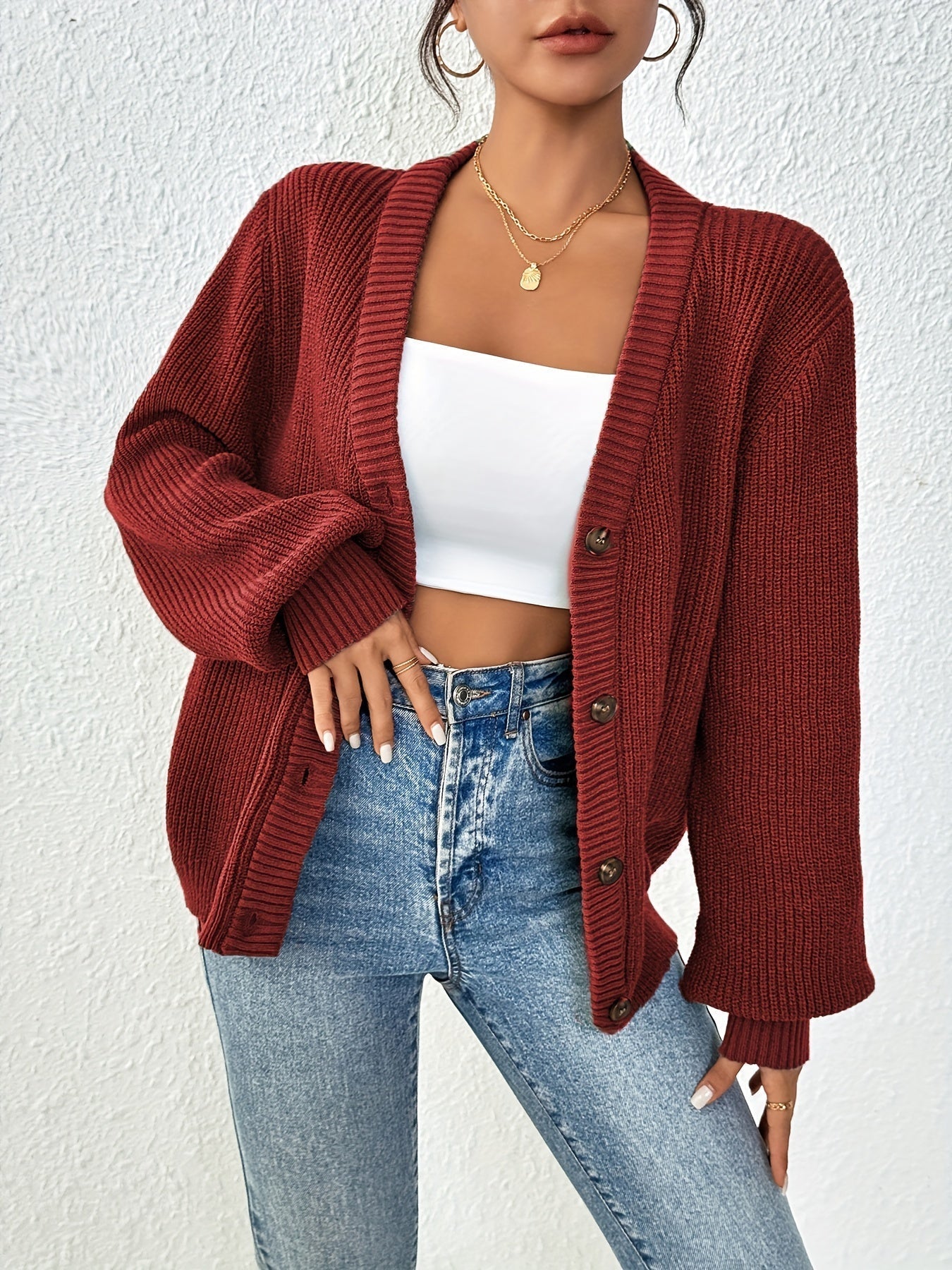 Cardigan femme tricoté manches longues hiver chaud