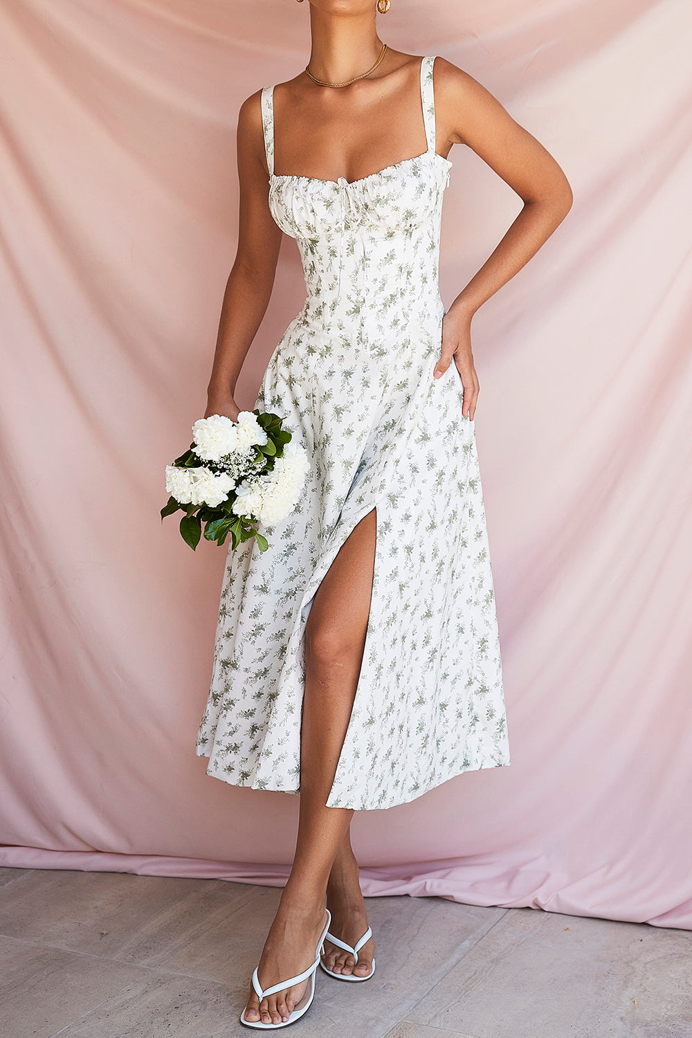 Robe Midi Taille Étroite Rose Pâle