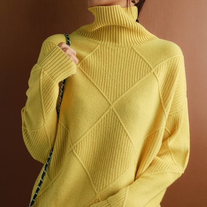 Pull en Maille Col Roulé avec Motif Tresse
