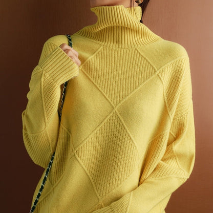 Pull en Maille Col Roulé avec Motif Tresse