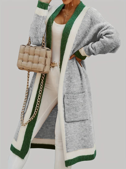 Cardigan Laine Douce avec Poches et Ourlet Contraste