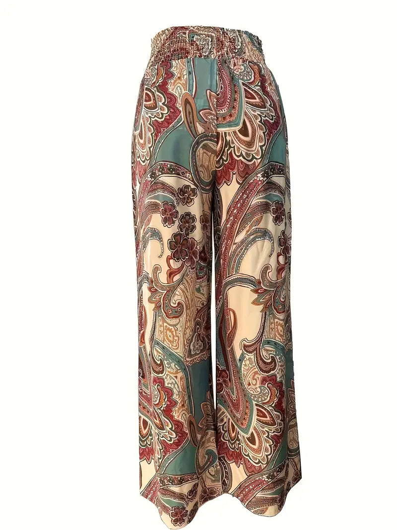 Pantalon Femme Florale à Jambes Évasées Couture Élégante - PanierRoyale