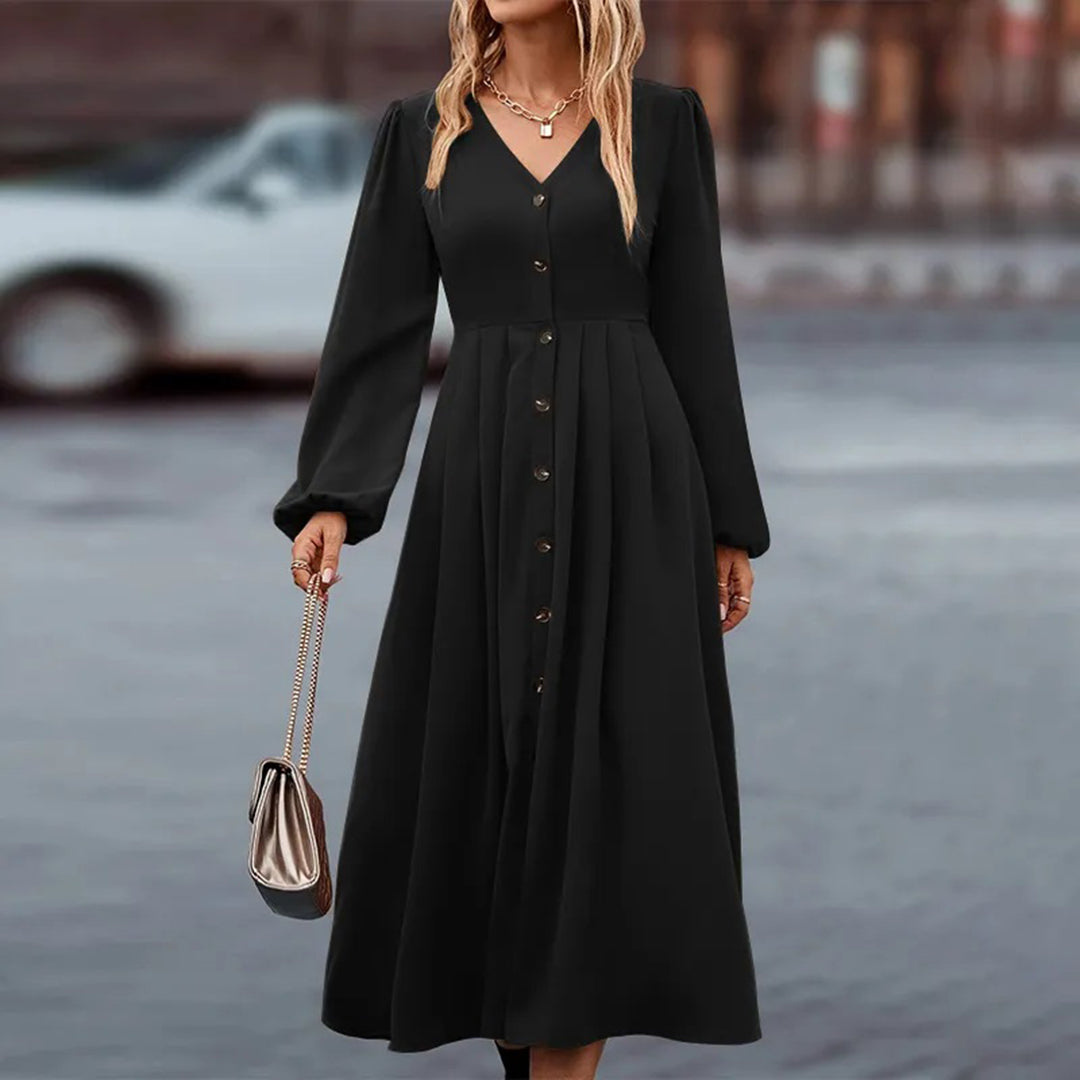 Robe Élégante Longue Manches Courtes avec Fermeture Éclair - PanierRoyale