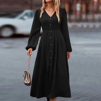 Robe Élégante Longue Manches Courtes avec Fermeture Éclair - PanierRoyale
