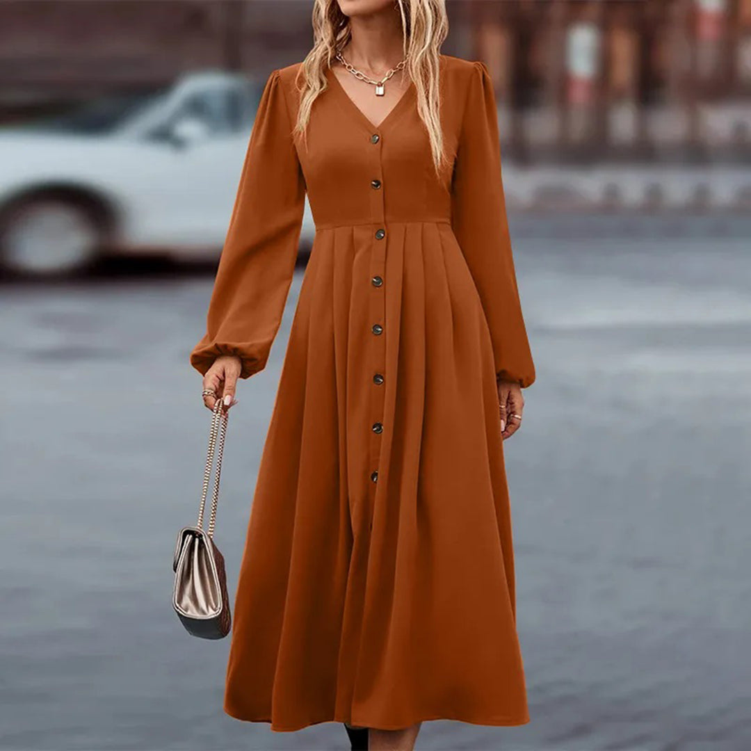 Robe Élégante Longue Manches Courtes avec Fermeture Éclair