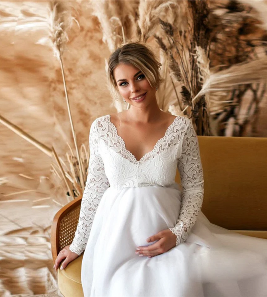 Robe Grossesse Élégante Manches Longues et Col V - PanierRoyale