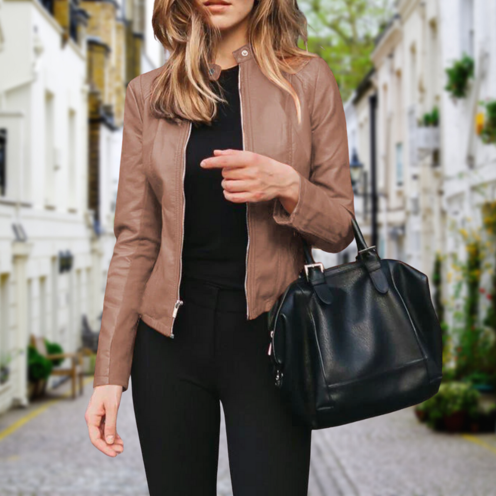 Veste en cuir femme éclairée avec fermeture éclair
