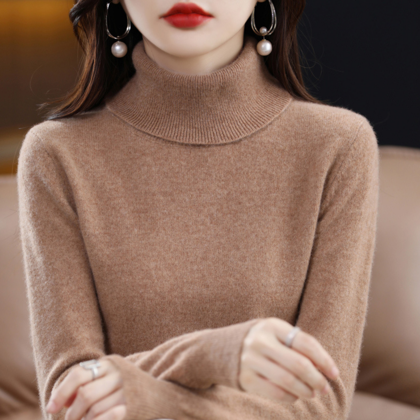 Pull Femme Cachemire Doux et Léger Col Roulé