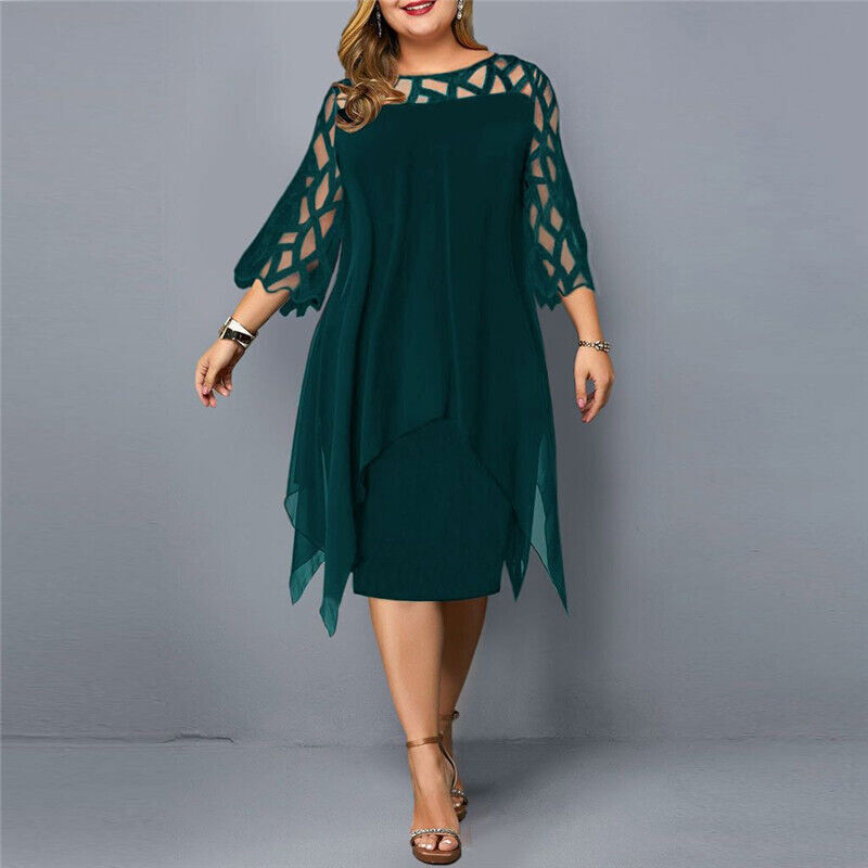 Robe Femme Élégante Mi-Longue à Manches Bouffantes