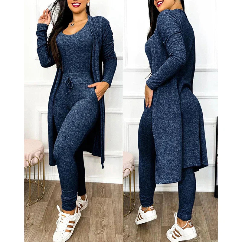 Survêtement Femme Marine : Gilet Long et Pantalon de Sport