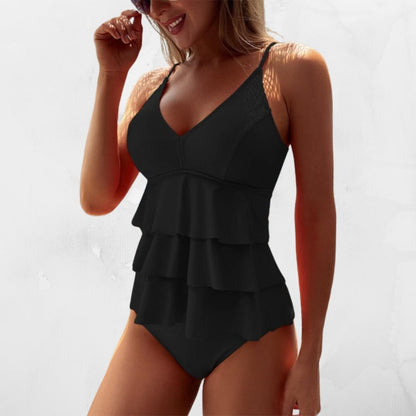 Maillot de bain Femme Volants Superposés Col en V Bretelles Fines