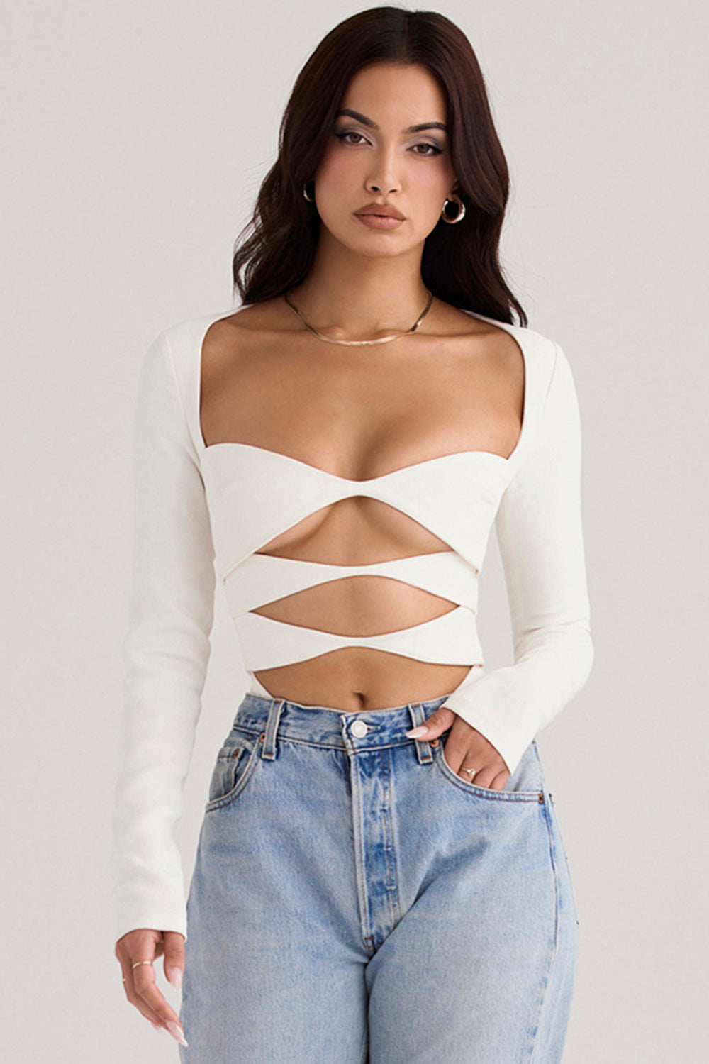 Top femme crop décolleté élégant manches longues - BerlinGlamour