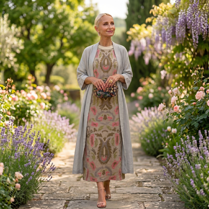 Ensemble Femme Robe Longue et Veste Assortie Coupe Droite