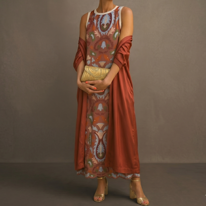Ensemble Femme Robe Longue et Veste Assortie Coupe Droite