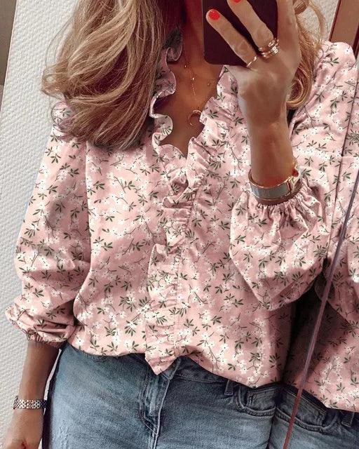 Blouse Femme Décolleté V avec Ruches Élégantes