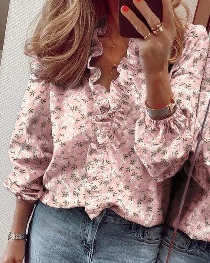Blouse Femme Décolleté V avec Ruches Élégantes