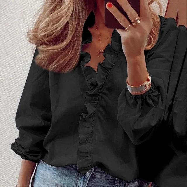 Blouse Femme Décolleté V avec Ruches Élégantes