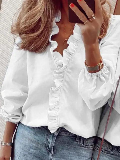 Blouse Femme Décolleté V avec Ruches Élégantes