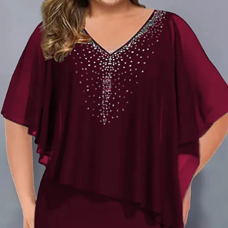 Robe cape Femme Mousseline Superposée Strass