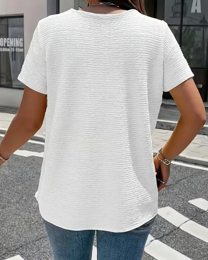 T-shirt Femme Col Rond Boutons Coupe Fluide Style Décontracté