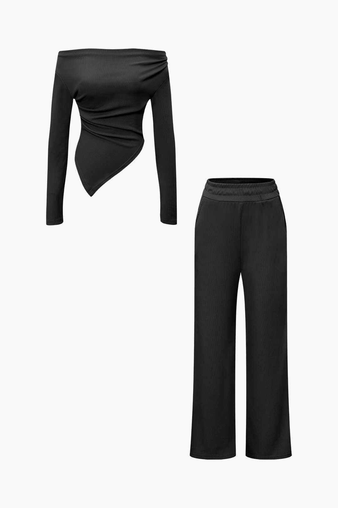 Ensemble Deux Pièces Élégant Asymétrique et Pantalon Large