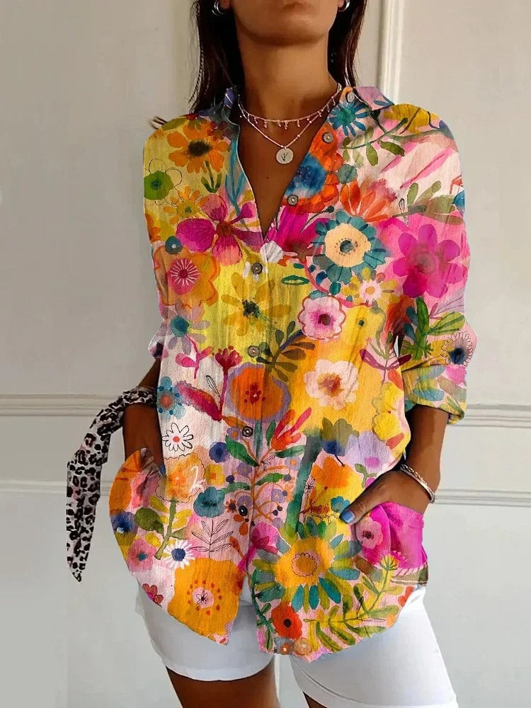Chemisier Femme Floral Élégant Manches Longues