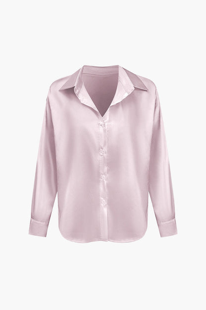 Blouse Élégante en Soie Satinée Longue Manche