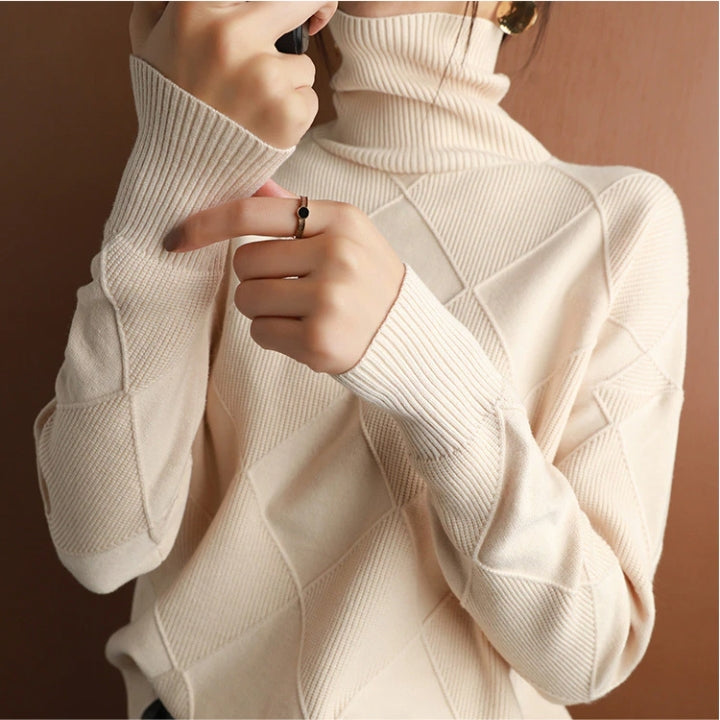 Pull en Maille Col Roulé avec Motif Tresse