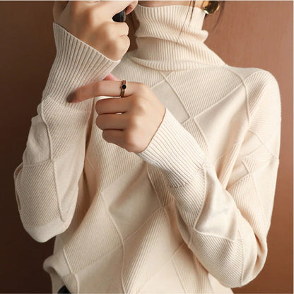 Pull en Maille Col Roulé avec Motif Tresse