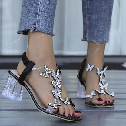 Sandales à Talons Transparentes avec Fleurs pour Été