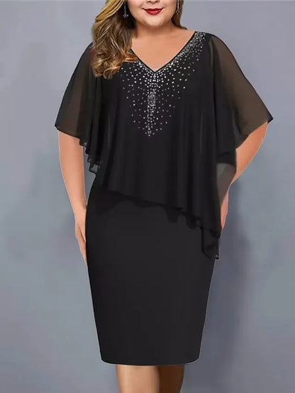 Robe cape Femme Mousseline Superposée Strass