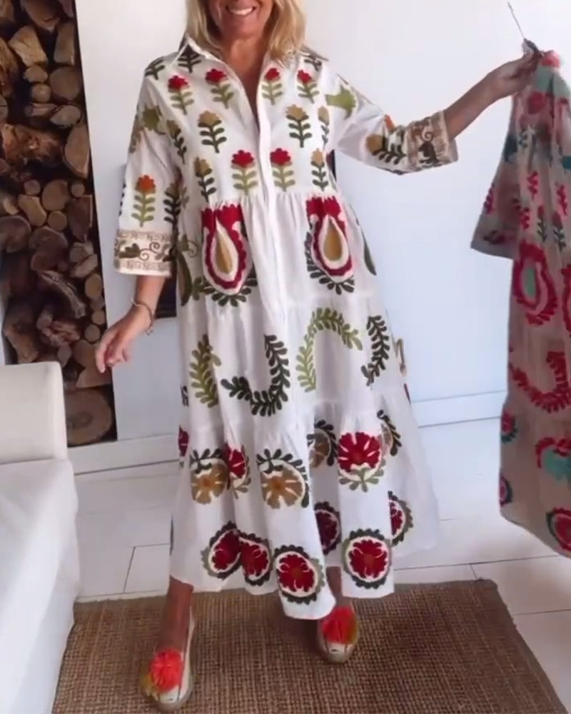 Robe Midi Femme Fluide Imprimé Floral Stylisé