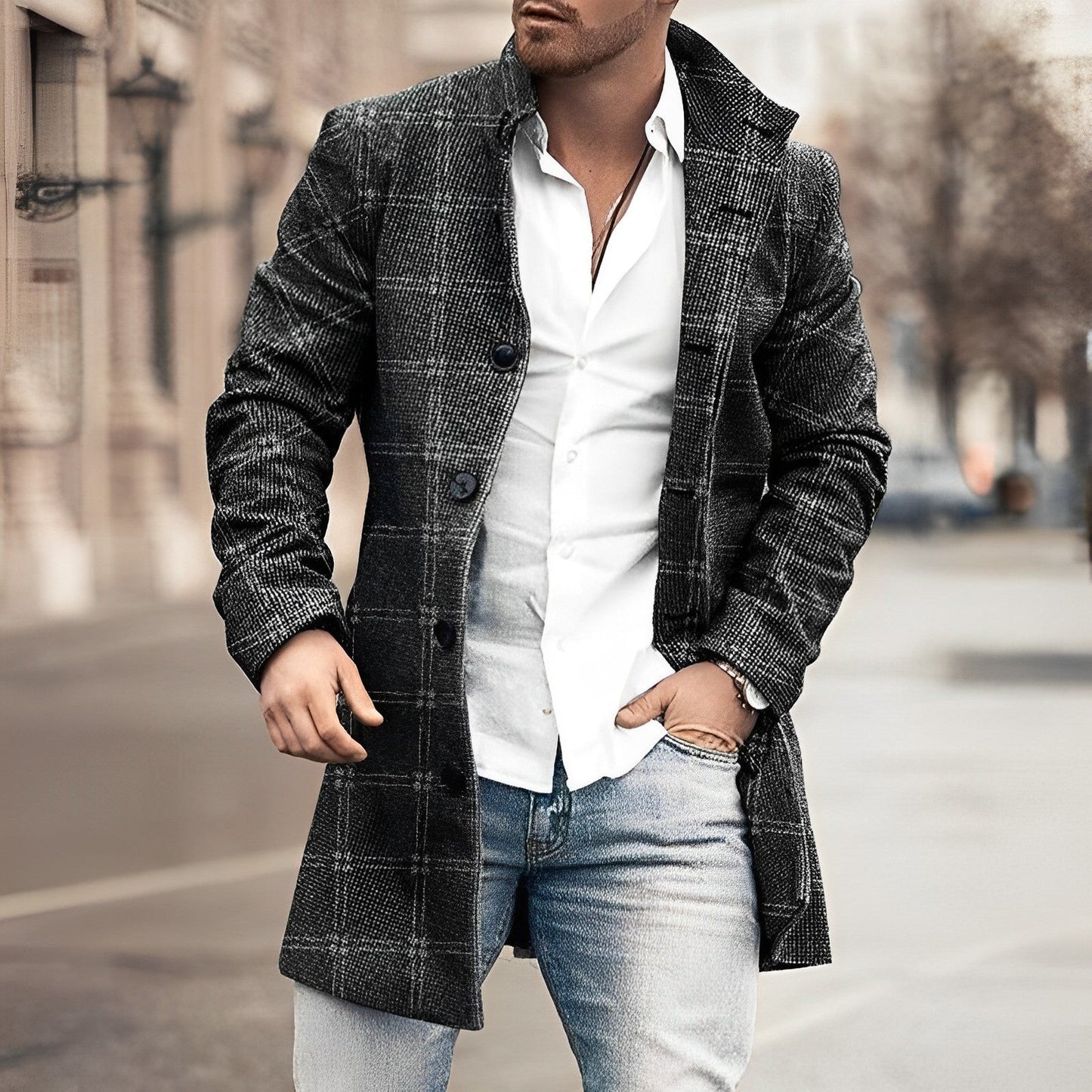 Manteau Homme Hiver Carreaux Détachable et Imperméable