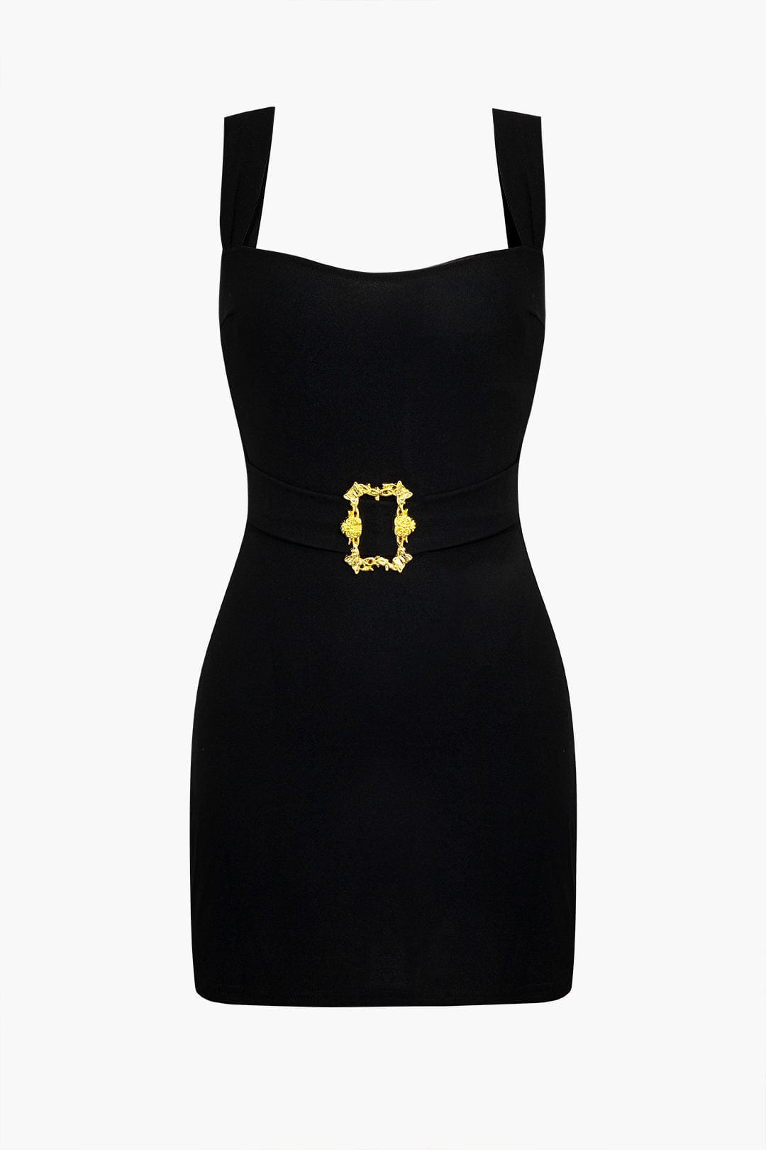 Robe Noire Élégante avec Ceinture en Or