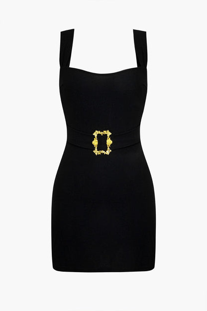 Robe Noire Élégante avec Ceinture en Or