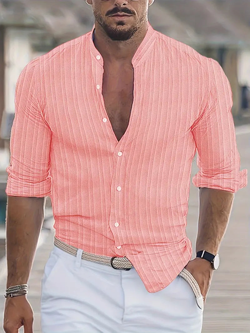 Chemise Homme Manches Courtes à Rayures avec Col Boutonné