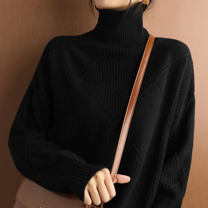 Pull en Maille Col Roulé avec Motif Tresse