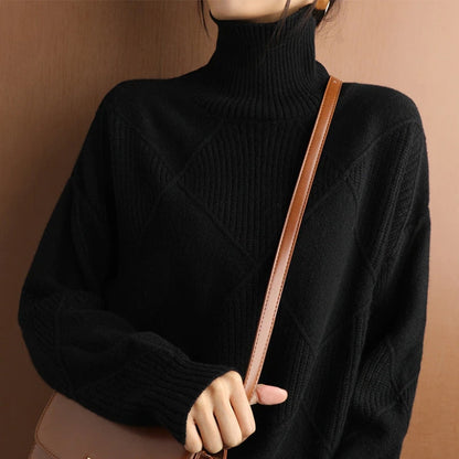 Pull en Maille Col Roulé avec Motif Tresse