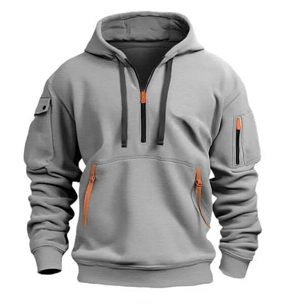 Sweat à capuche noir sport avec poches zippées et manches raglan ajustables - PanierRoyale