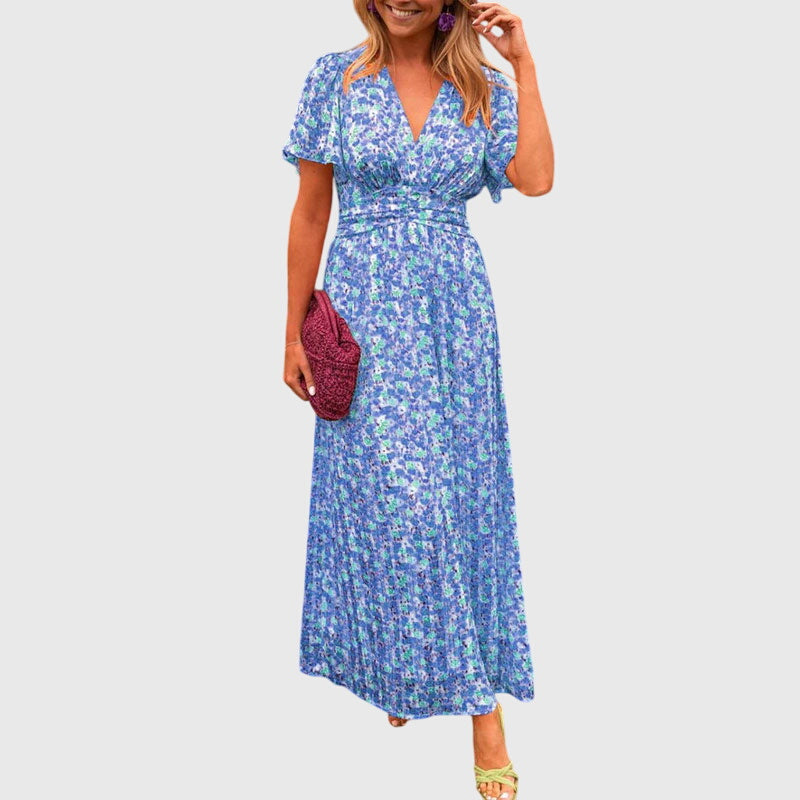 Robe Femme Longue Fleurs Manches Courtes