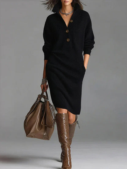 Robe Femme Mi-Longue Boutons et Texture Côtelée