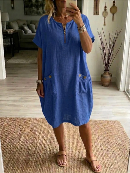 Robe Femme Décontractée Tissu Léger Fermeture Éclair Coupe Confortable - PanierRoyale