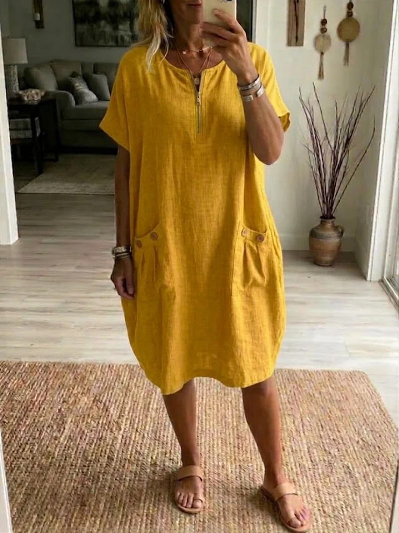 Robe Femme Décontractée Tissu Léger Fermeture Éclair Coupe Confortable
