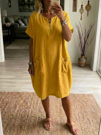 Robe Femme Décontractée Tissu Léger Fermeture Éclair Coupe Confortable