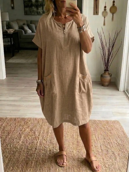 Robe Femme Décontractée Tissu Léger Fermeture Éclair Coupe Confortable