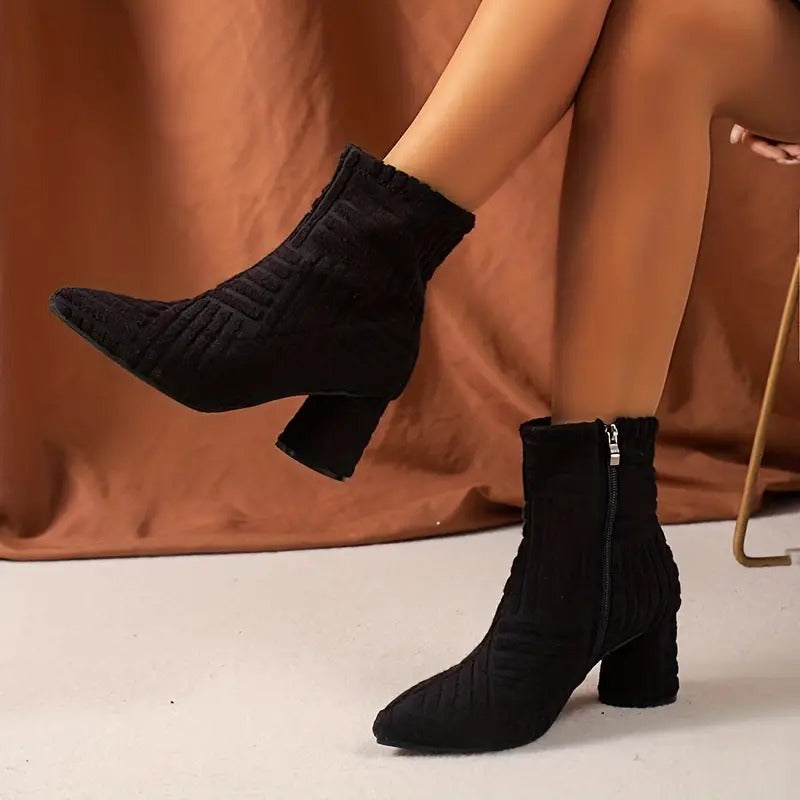 Bottes Femmes Talon Haut Couleur Unie Élégantes - PanierRoyale