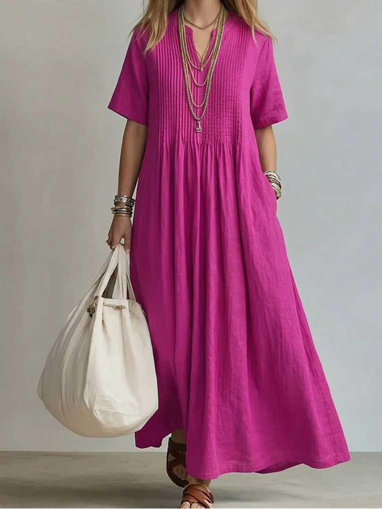Robe Maxi Femme Coton Lin Fluide Plis Drapés - PanierRoyale