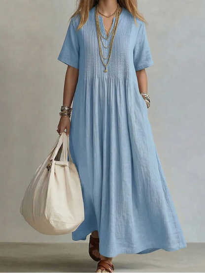 Robe Maxi Femme Coton Lin Fluide Plis Drapés