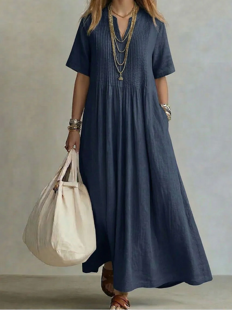 Robe Maxi Femme Coton Lin Fluide Plis Drapés